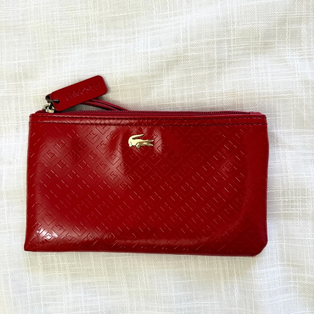 Lacoste Red Patent Zip Pouch with Gold Croc
